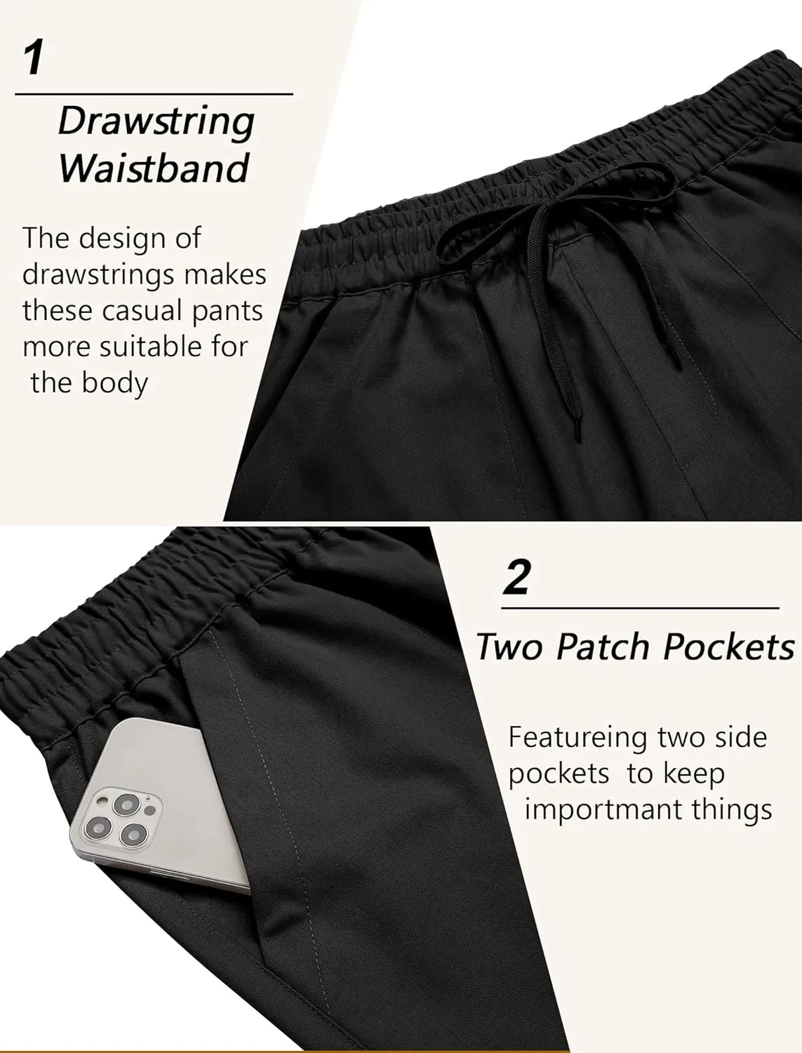 COOFANDY Linen Pants Mens Lightweight Linen Pants Elastic Waist Beach Yoga Summer Trousers