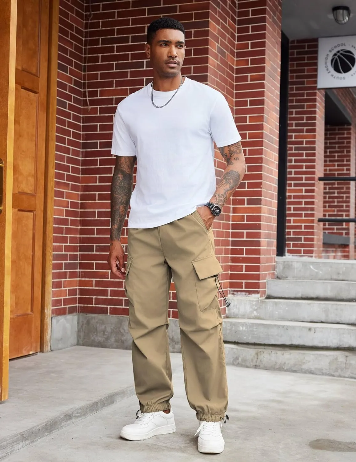 COOFANDY Men's Baggy Cargo Pants Trendy Casual Parachute Pant Loose Fit Harem Joggers with Pockets