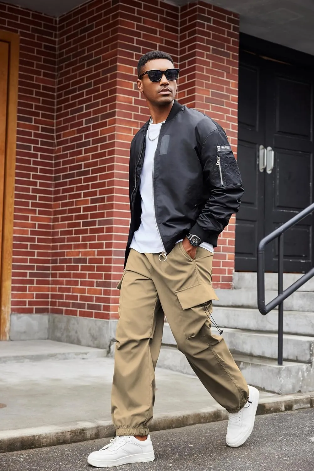 COOFANDY Men's Baggy Cargo Pants Trendy Casual Parachute Pant Loose Fit Harem Joggers with Pockets