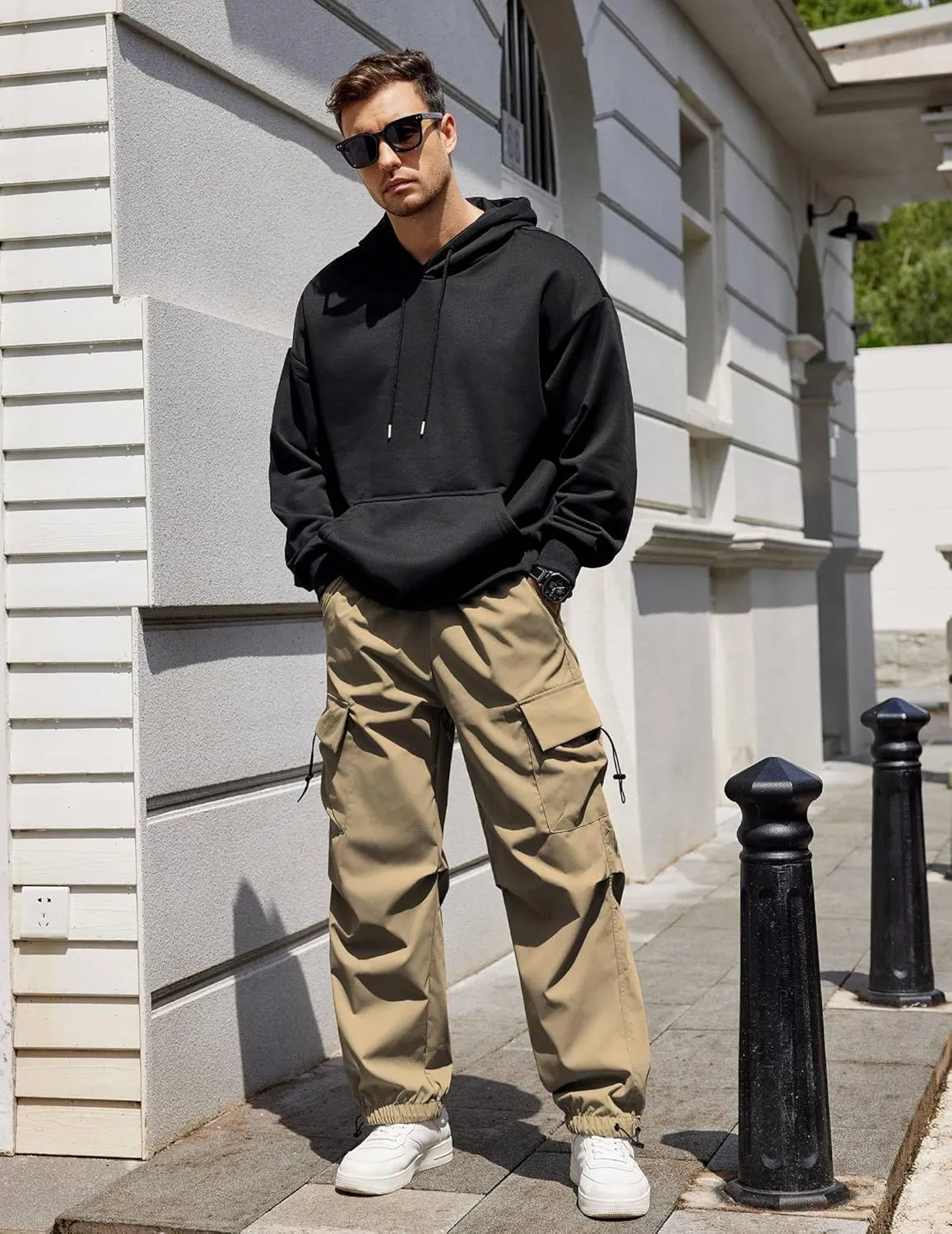 COOFANDY Men's Baggy Cargo Pants Trendy Casual Parachute Pant Loose Fit Harem Joggers with Pockets