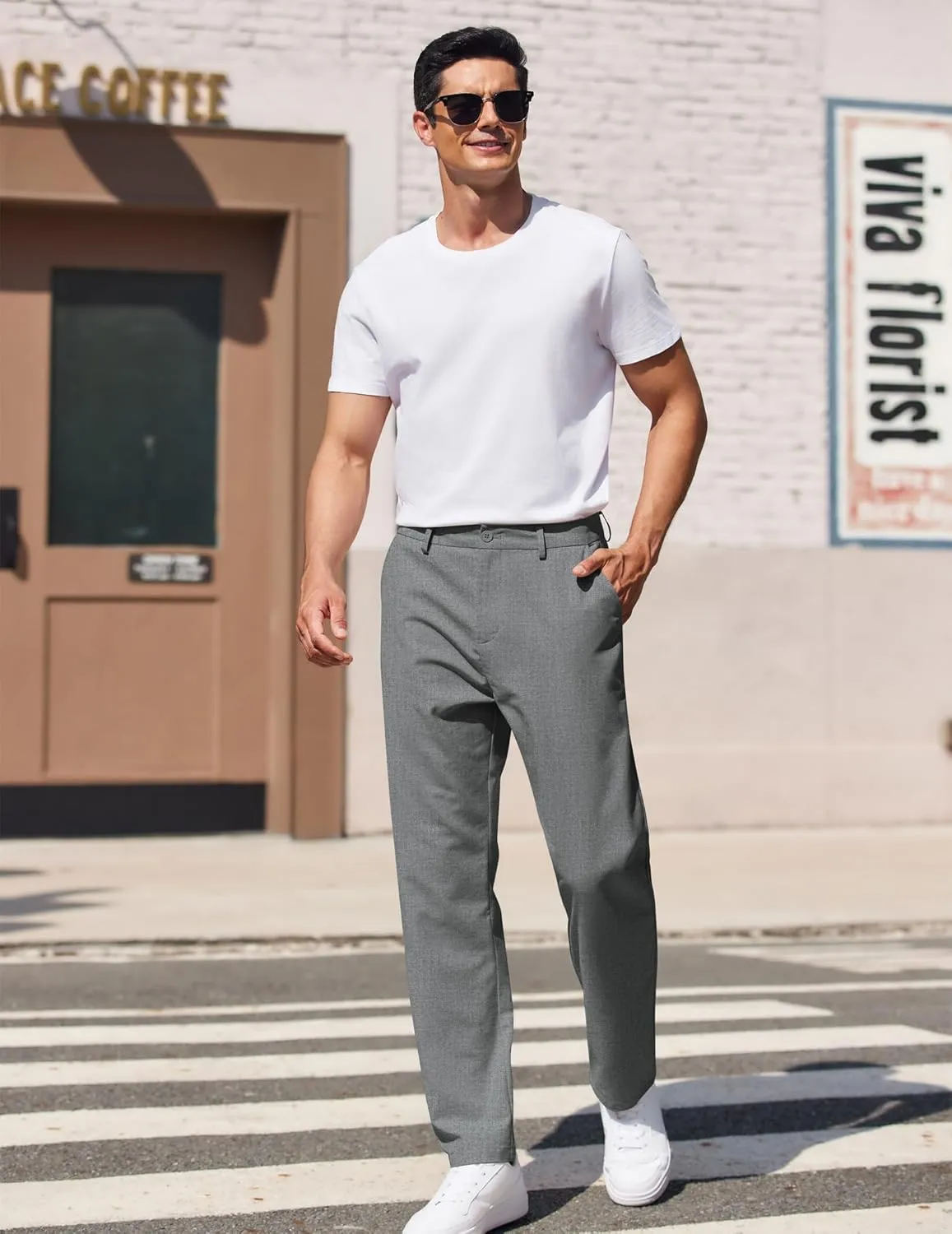COOFANDY Men's Casual Pants Classic Fit Straight Legs Flat Front Twill Pants
