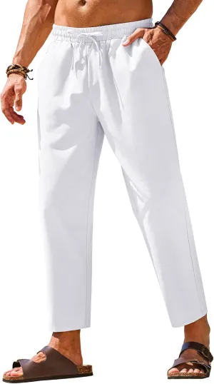 COOFANDY Mens Linen Casual Pants Elastic Waist Drawstring Trousers Yoga Beach Summer Pants