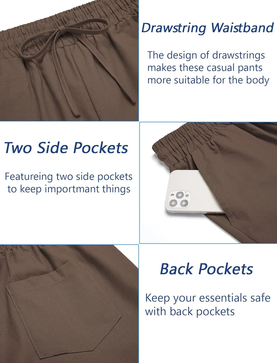 COOFANDY Mens Linen Casual Pants Elastic Waist Drawstring Trousers Yoga Beach Summer Pants