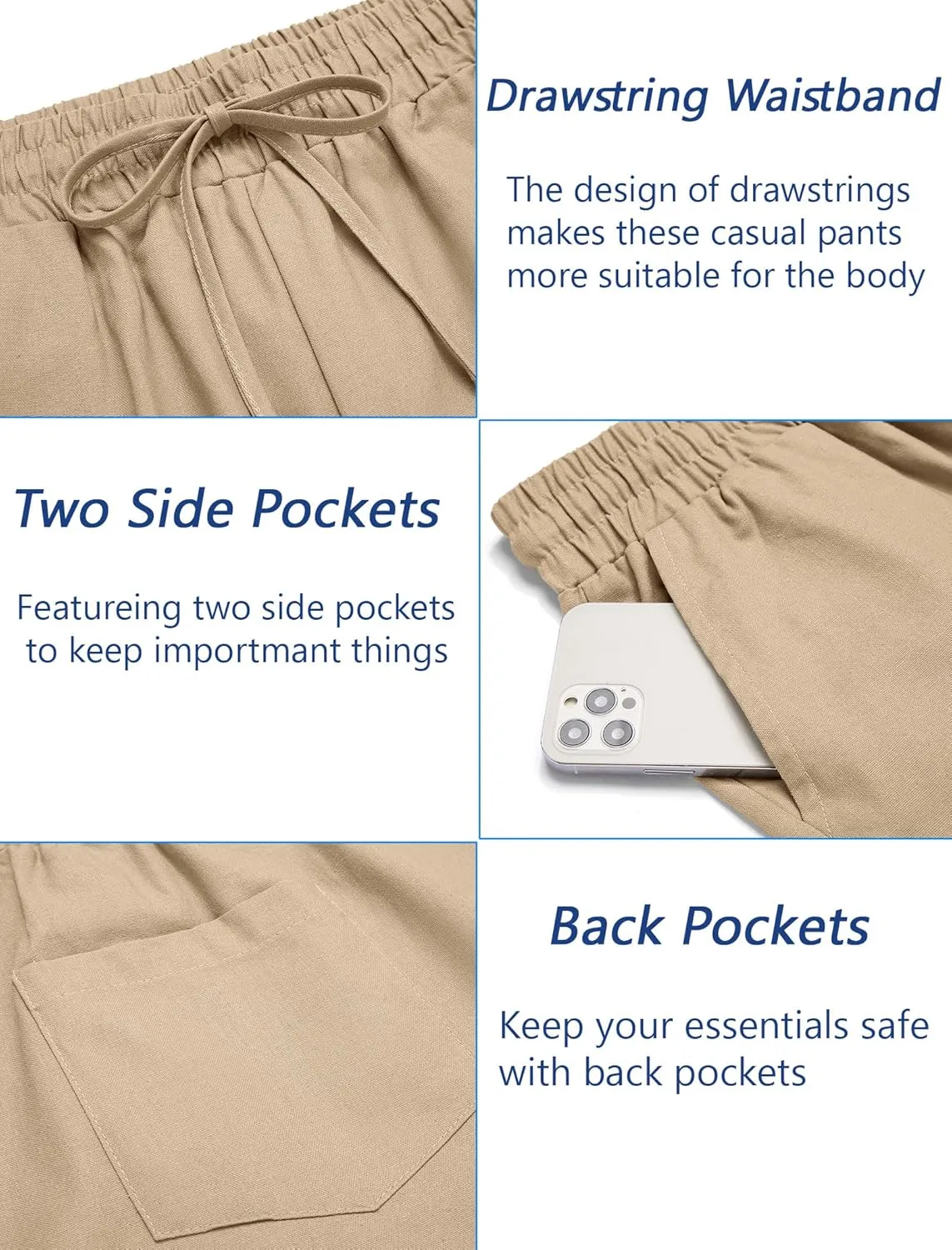 COOFANDY Mens Linen Casual Pants Elastic Waist Drawstring Trousers Yoga Beach Summer Pants