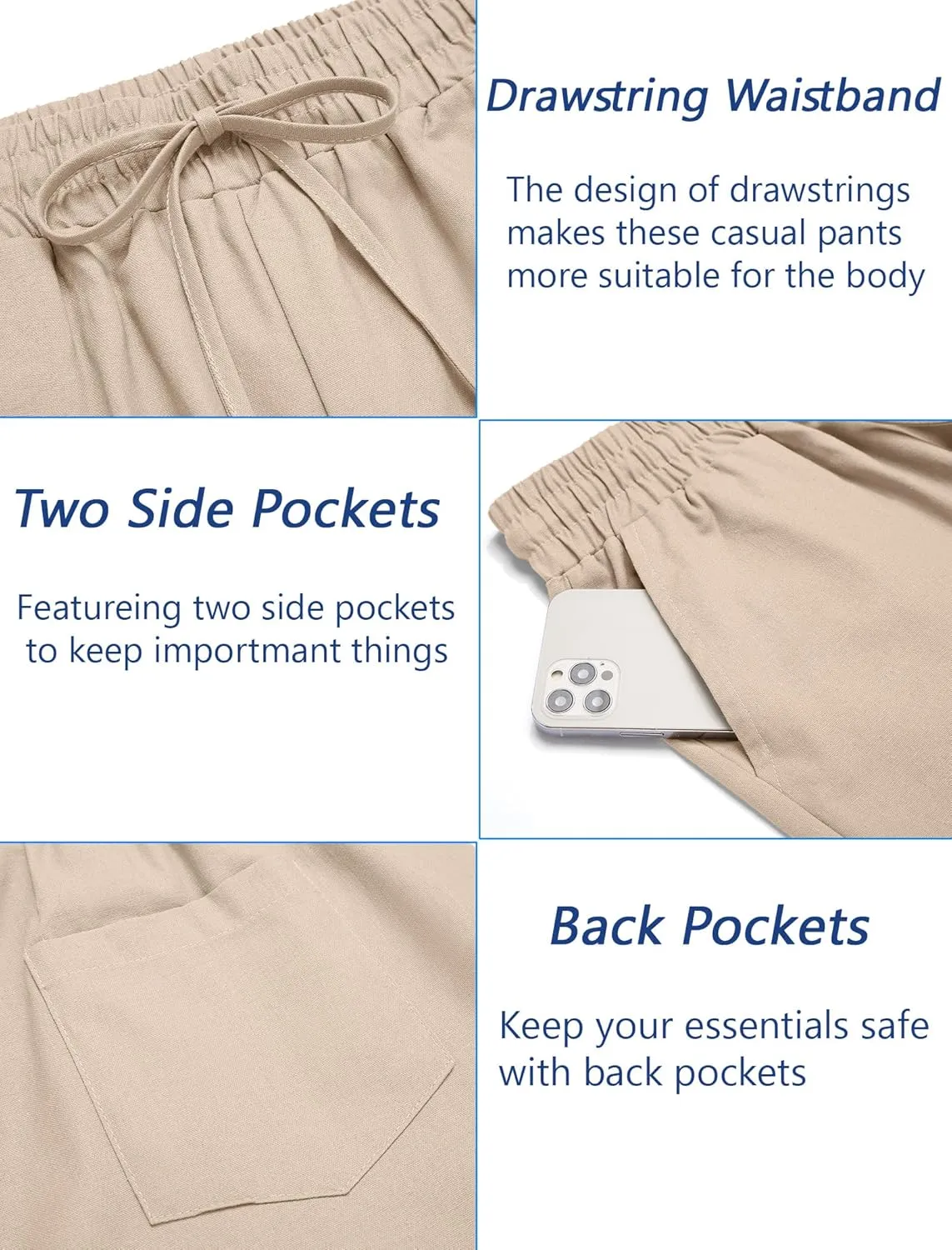 COOFANDY Mens Linen Casual Pants Elastic Waist Drawstring Trousers Yoga Beach Summer Pants