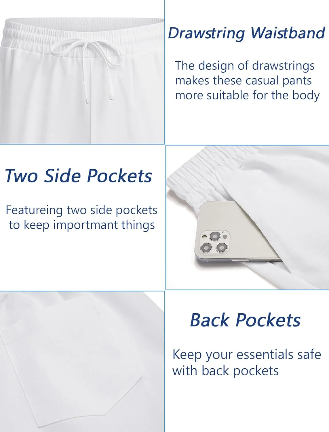 COOFANDY Mens Linen Casual Pants Elastic Waist Drawstring Trousers Yoga Beach Summer Pants