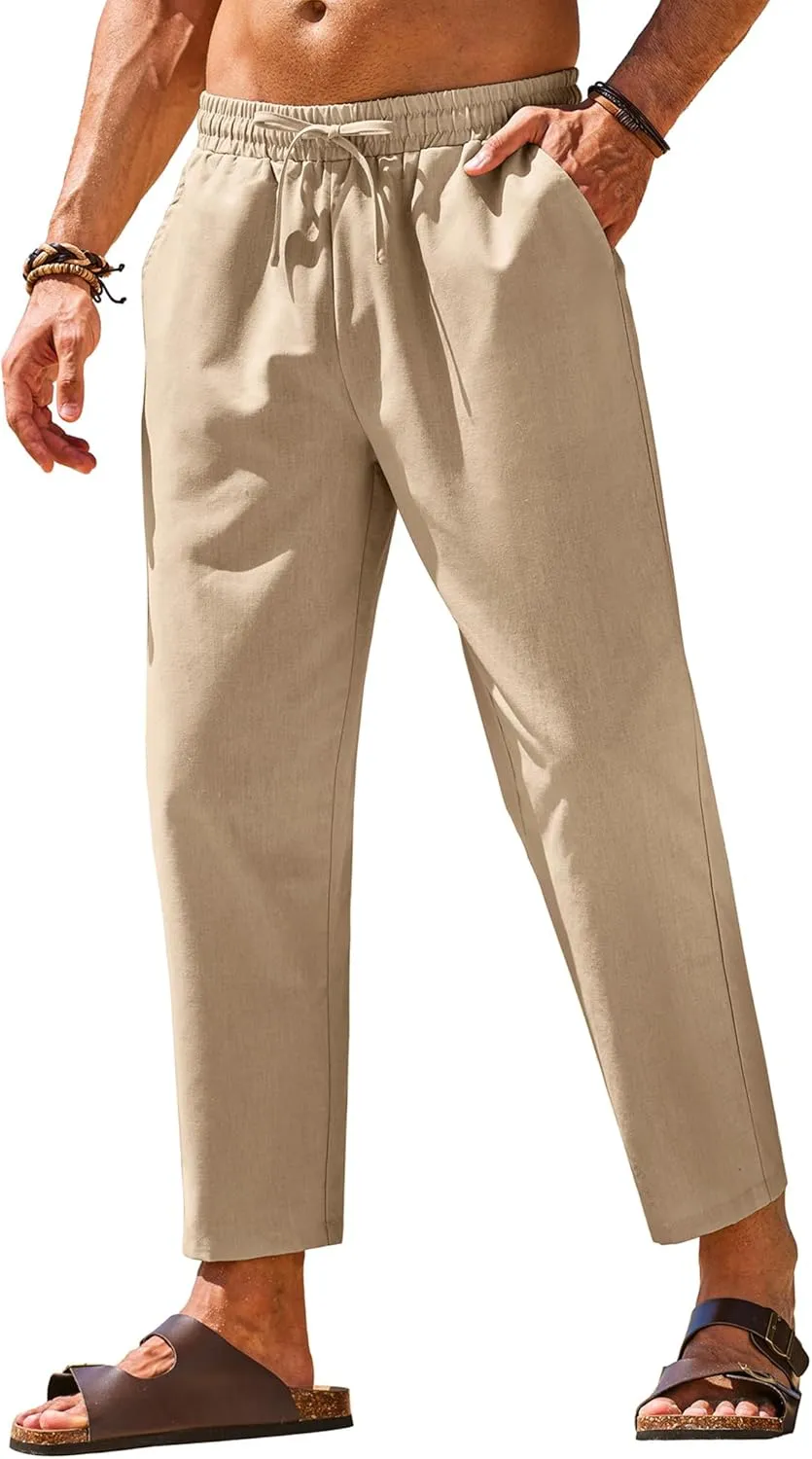 COOFANDY Mens Linen Casual Pants Elastic Waist Drawstring Trousers Yoga Beach Summer Pants