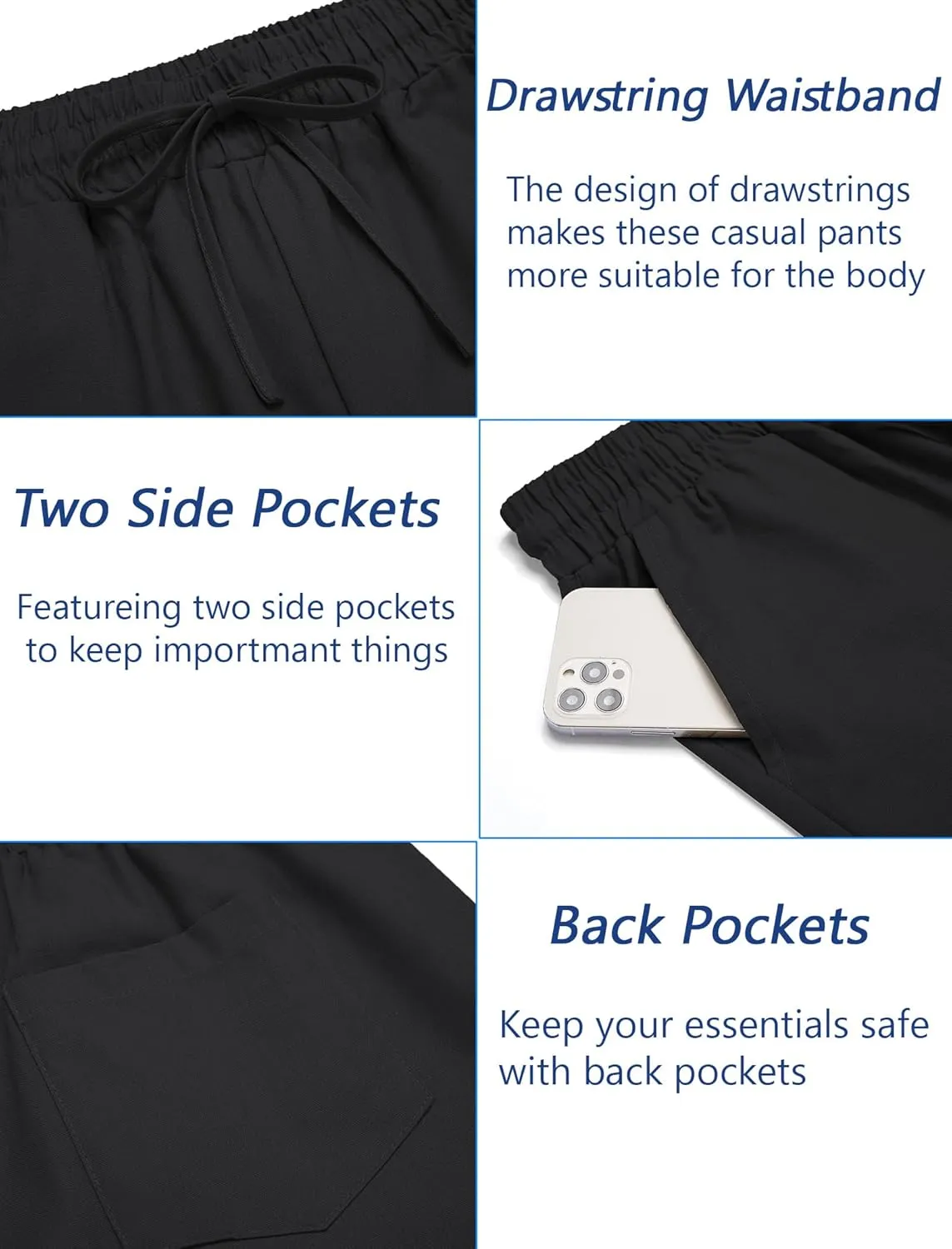 COOFANDY Mens Linen Casual Pants Elastic Waist Drawstring Trousers Yoga Beach Summer Pants