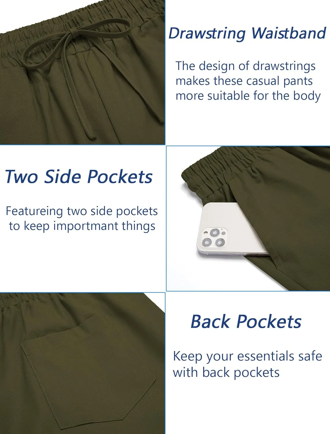 COOFANDY Mens Linen Casual Pants Elastic Waist Drawstring Trousers Yoga Beach Summer Pants