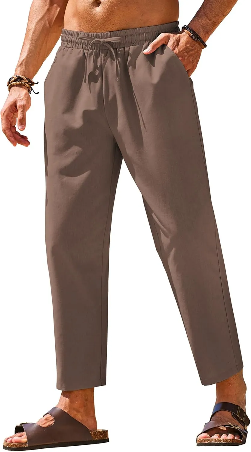 COOFANDY Mens Linen Casual Pants Elastic Waist Drawstring Trousers Yoga Beach Summer Pants