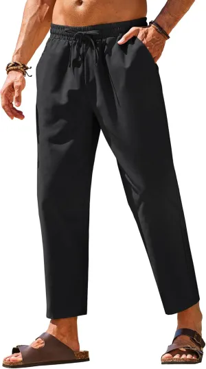 COOFANDY Mens Linen Casual Pants Elastic Waist Drawstring Trousers Yoga Beach Summer Pants