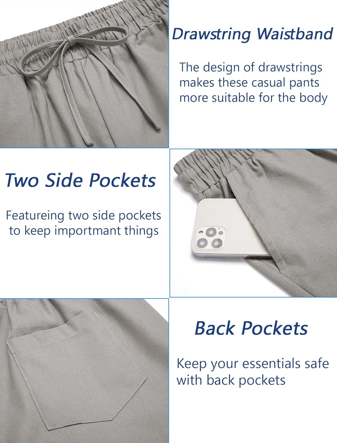 COOFANDY Mens Linen Casual Pants Elastic Waist Drawstring Trousers Yoga Beach Summer Pants
