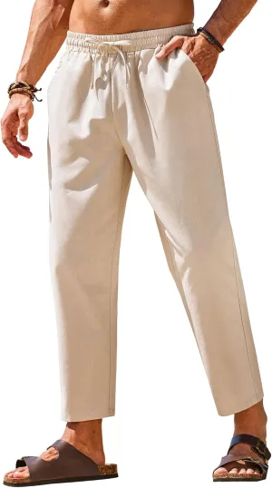 COOFANDY Mens Linen Casual Pants Elastic Waist Drawstring Trousers Yoga Beach Summer Pants