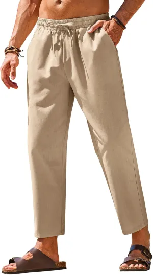 COOFANDY Mens Linen Casual Pants Elastic Waist Drawstring Trousers Yoga Beach Summer Pants