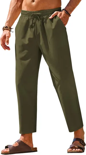 COOFANDY Mens Linen Casual Pants Elastic Waist Drawstring Trousers Yoga Beach Summer Pants