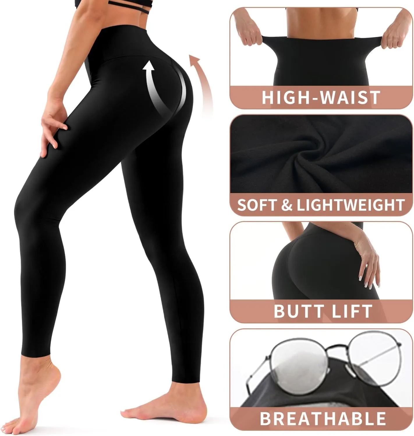 COOLOVER 2 Pack Leggings for Women - High Waisted Full Length Buttery Soft Yoga Pants for Workout Athletic Daily