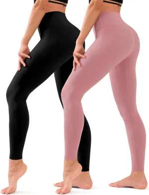 COOLOVER 2 Pack Leggings for Women - High Waisted Full Length Buttery Soft Yoga Pants for Workout Athletic Daily