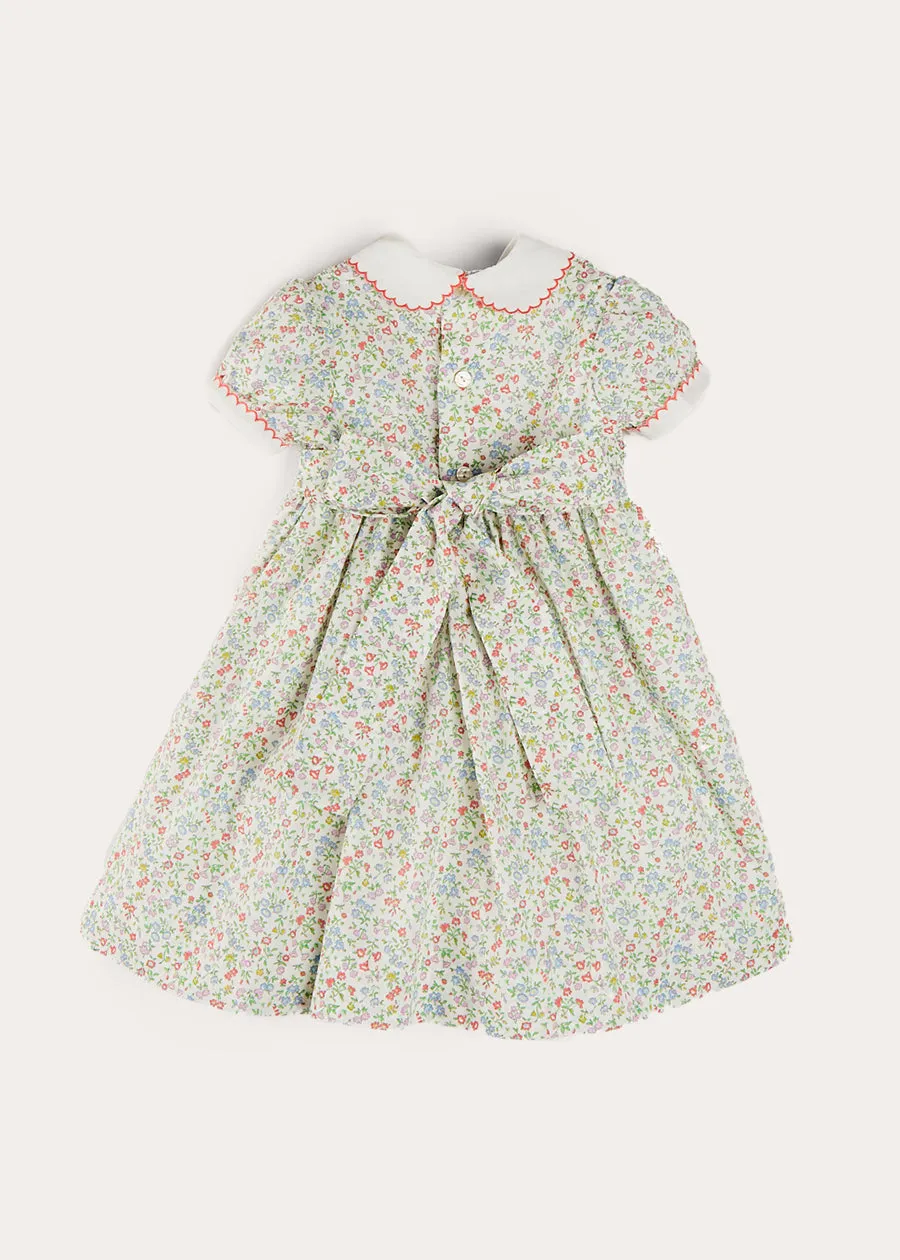 Cordelia Floral Hand-Smocked Short Sleeve Dress in Pink Made with Liberty Fabric (12m-6yrs)