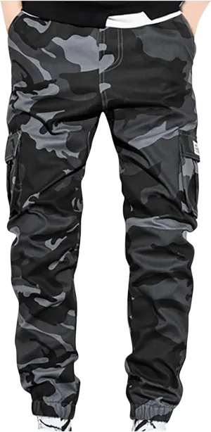 Cotton Camouflage Jogger Pants Men Elastic Waist Multi Pocket Casual Stylish Relaxed Tape Utility Daily Travel Hiking