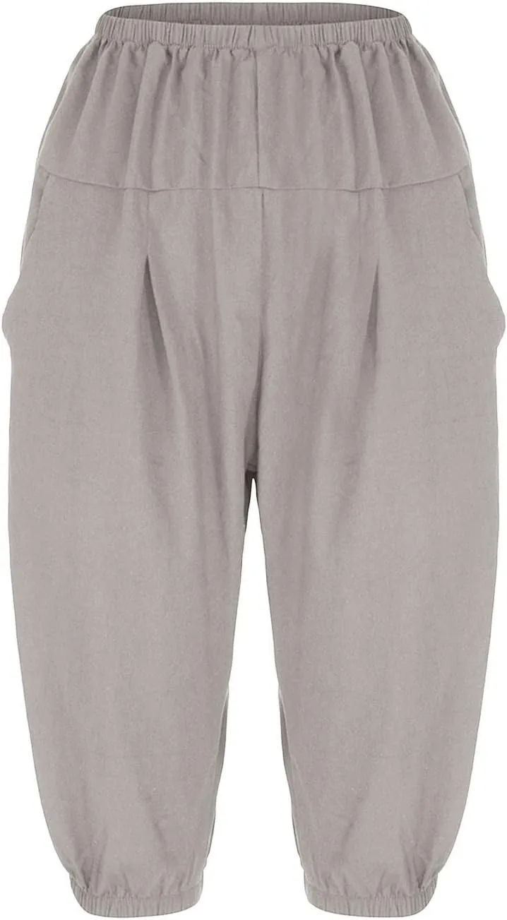 Cotton Linen Capri Pants for Women Lightweight Elastic Waist Baggy Tapered Capris Casual Summer Cropped Trousers 2025