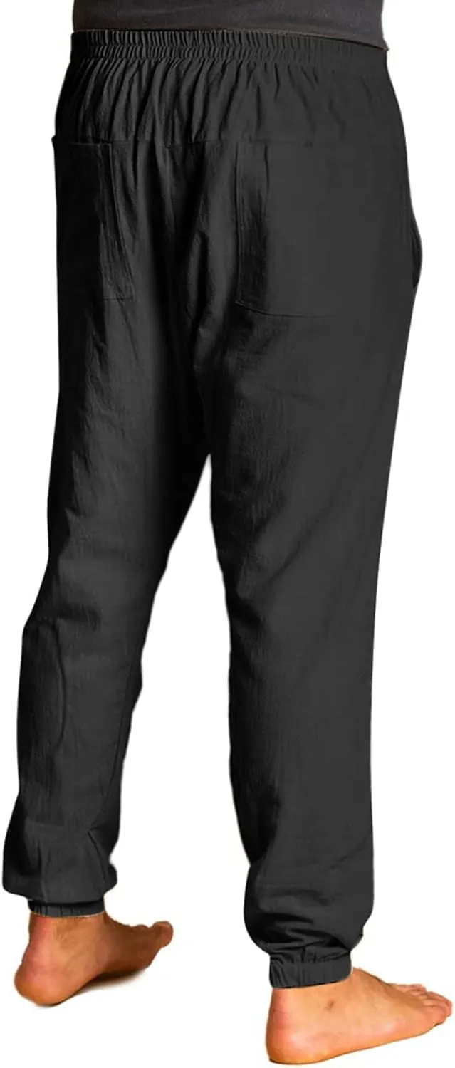 Cotton Linen Pants for Men High Rise Stretch Pants Loose Fit Simple Trousers Casual Trousers with Button Decoration