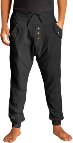 Cotton Linen Pants for Men High Rise Stretch Pants Loose Fit Simple Trousers Casual Trousers with Button Decoration