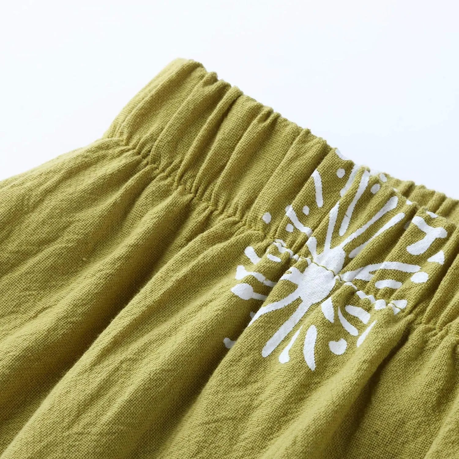 Cotton Linen Pants Women Casual Palazzo Trousers Baggy Wide Leg Pants Floral Print Summer Beach Vacation Pants with Pockets