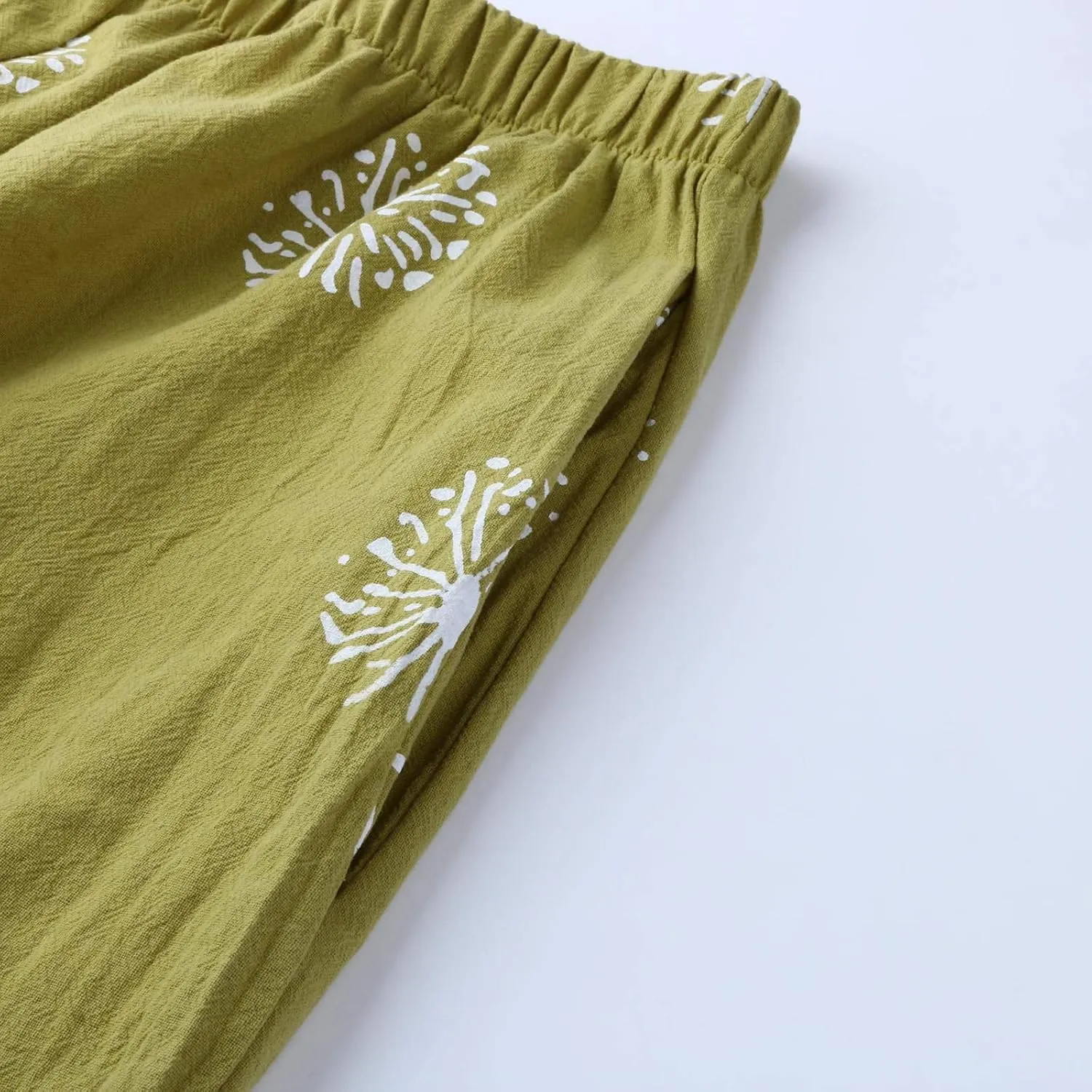 Cotton Linen Pants Women Casual Palazzo Trousers Baggy Wide Leg Pants Floral Print Summer Beach Vacation Pants with Pockets