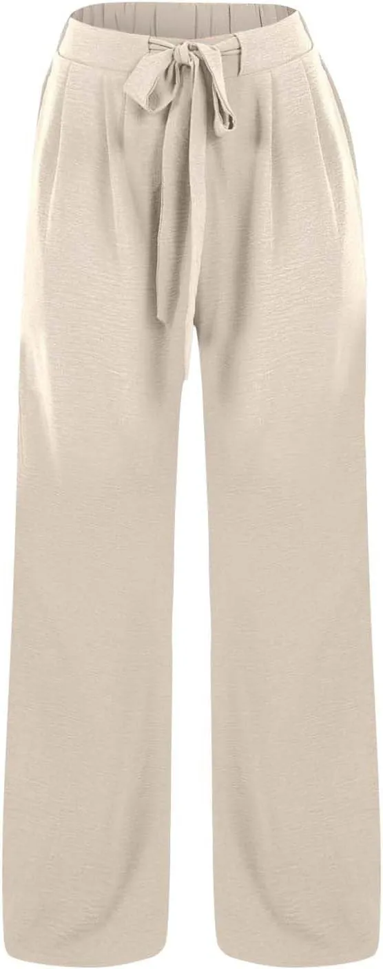 Cotton Linen Pants Women Wide Leg Palazzo Summer High Waist Flowy Casual Trousers Loose Beach Vacation Boho Outfits