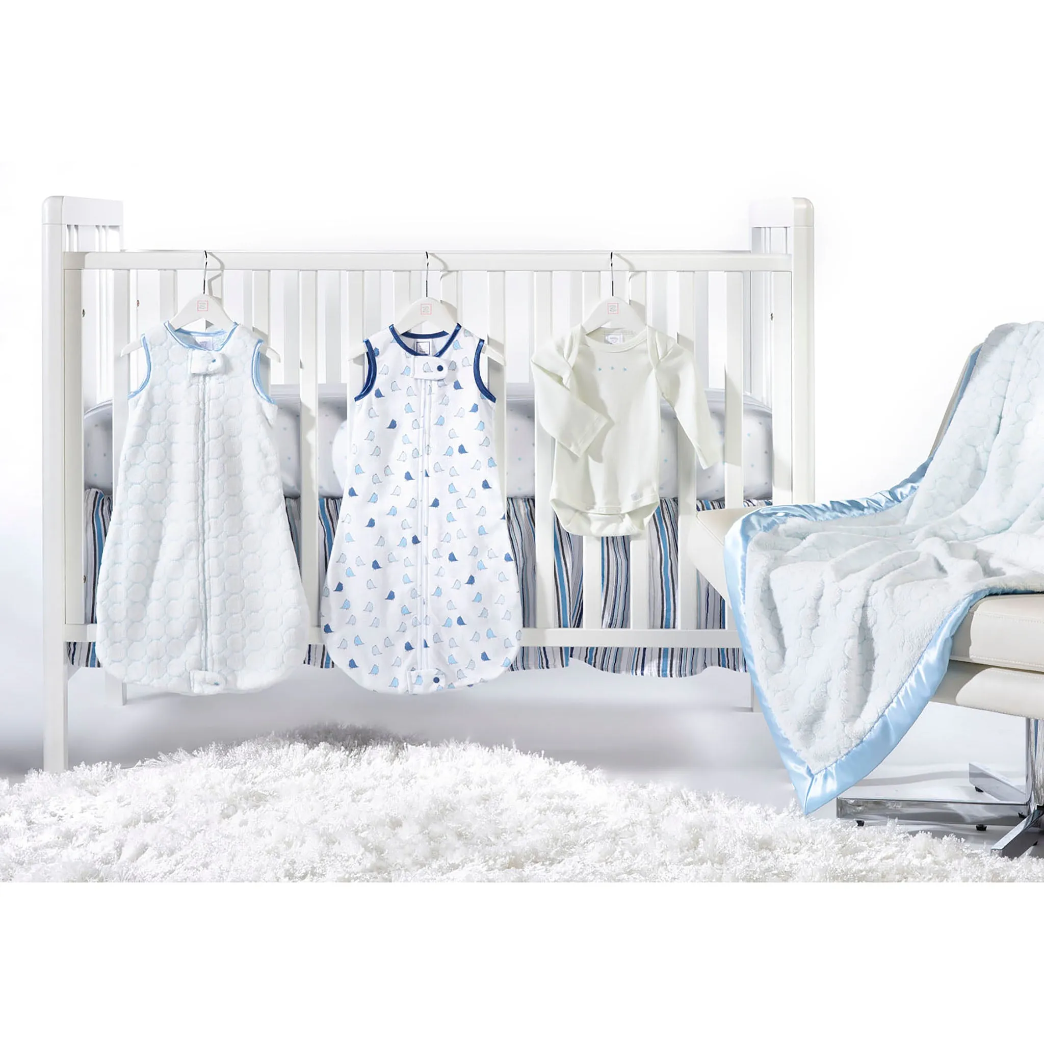 Crib Skirt - Jewel Tone Stripes - Blue, Gray, & True Blue - Final SALE
