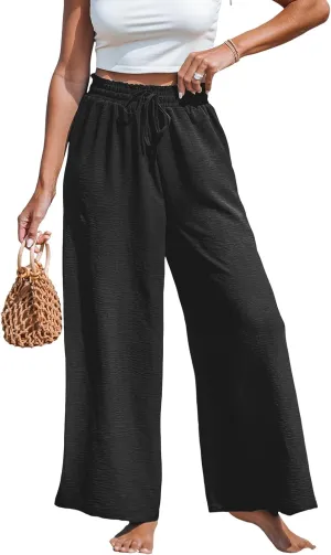 CUPSHE Women Wide Leg Pants High Waisted Trousers Linen Palazzo Lounge Beach Cover Ups Flowy Pants