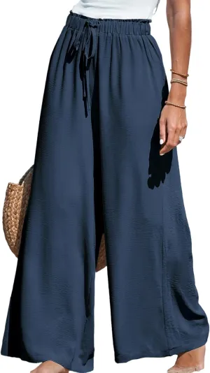 CUPSHE Women Wide Leg Pants High Waisted Trousers Linen Palazzo Lounge Beach Cover Ups Flowy Pants