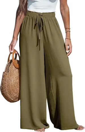 CUPSHE Women Wide Leg Pants High Waisted Trousers Linen Palazzo Lounge Beach Cover Ups Flowy Pants