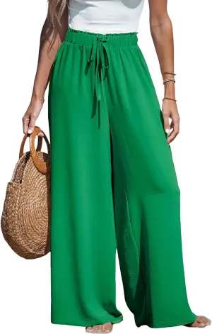 CUPSHE Women Wide Leg Pants High Waisted Trousers Linen Palazzo Lounge Beach Cover Ups Flowy Pants