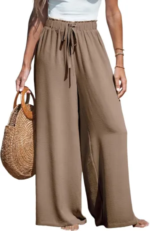 CUPSHE Women Wide Leg Pants High Waisted Trousers Linen Palazzo Lounge Beach Cover Ups Flowy Pants