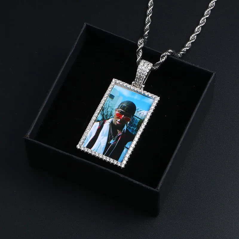 Custom Made Square Photo Medallion Necklaces Christmas Gifts For Couple