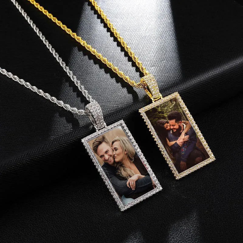 Custom Made Square Photo Medallion Necklaces Christmas Gifts For Couple