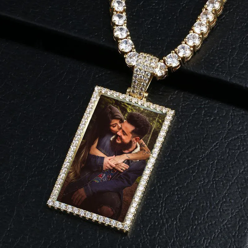 Custom Made Square Photo Medallion Necklaces Christmas Gifts For Couple