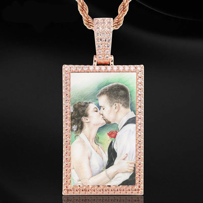 Custom Made Square Photo Medallion Necklaces Christmas Gifts For Couple