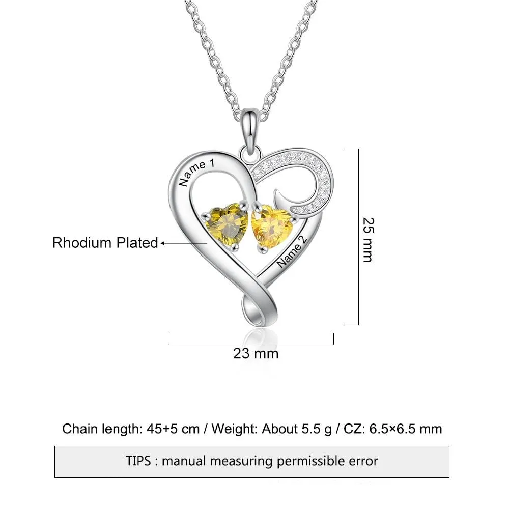 Customized Couple Name Engraved Necklace Personalized Heart Birthstone Mothers Necklace Valentines Day Gift for Wife