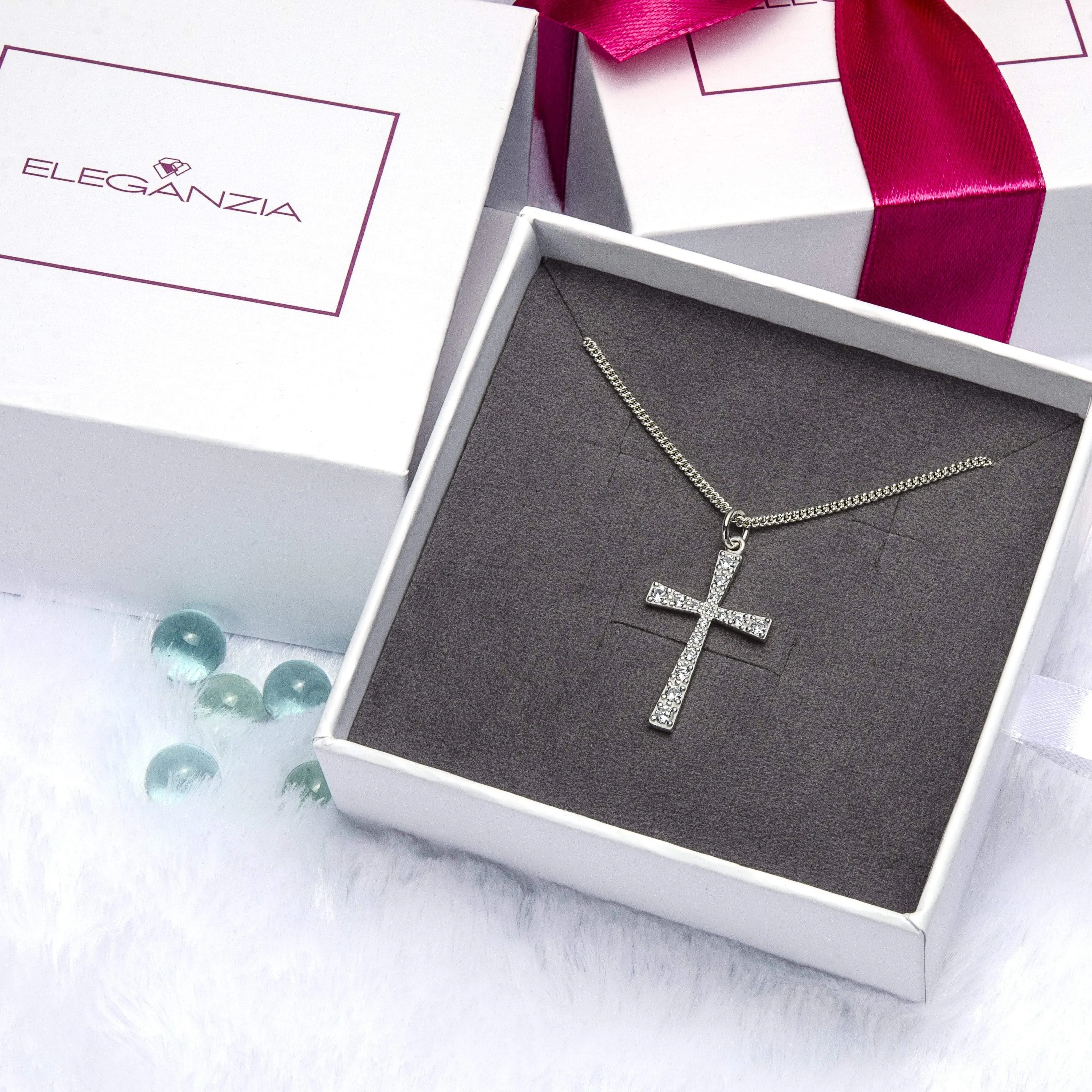 CZ Cross Necklaces For Girls Sterling Silver