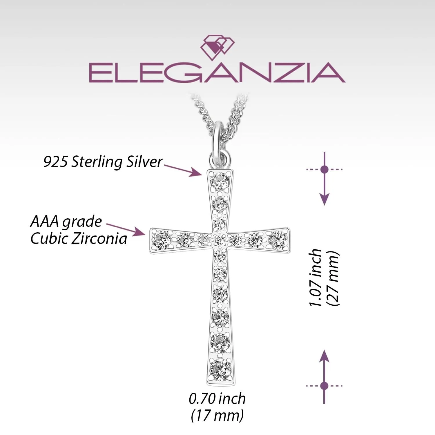CZ Cross Necklaces For Girls Sterling Silver