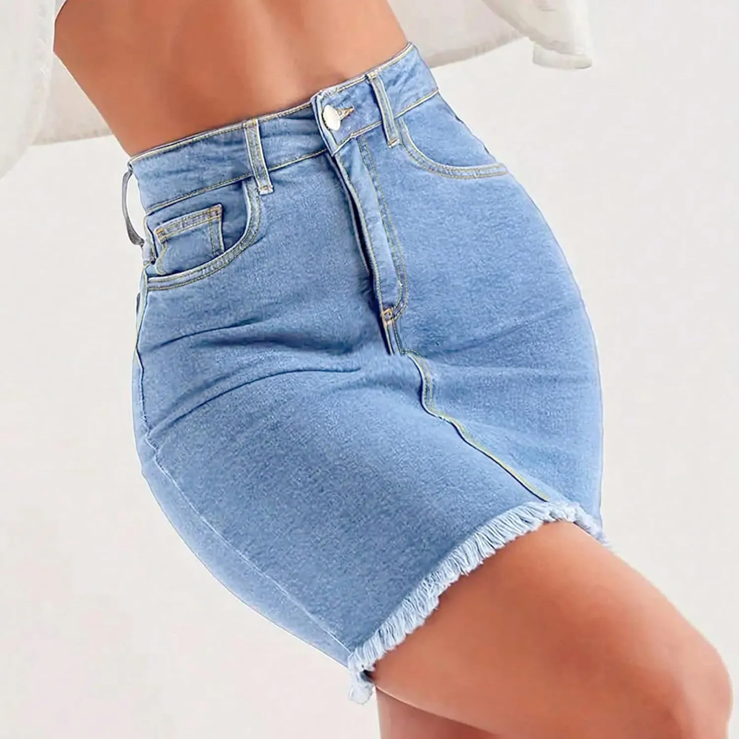 Denim Mini Skirt Women Y2k High Waisted Slim Fit Frayed Short Jean Skirts Cowgirl Country Concert Outfits with Pockets