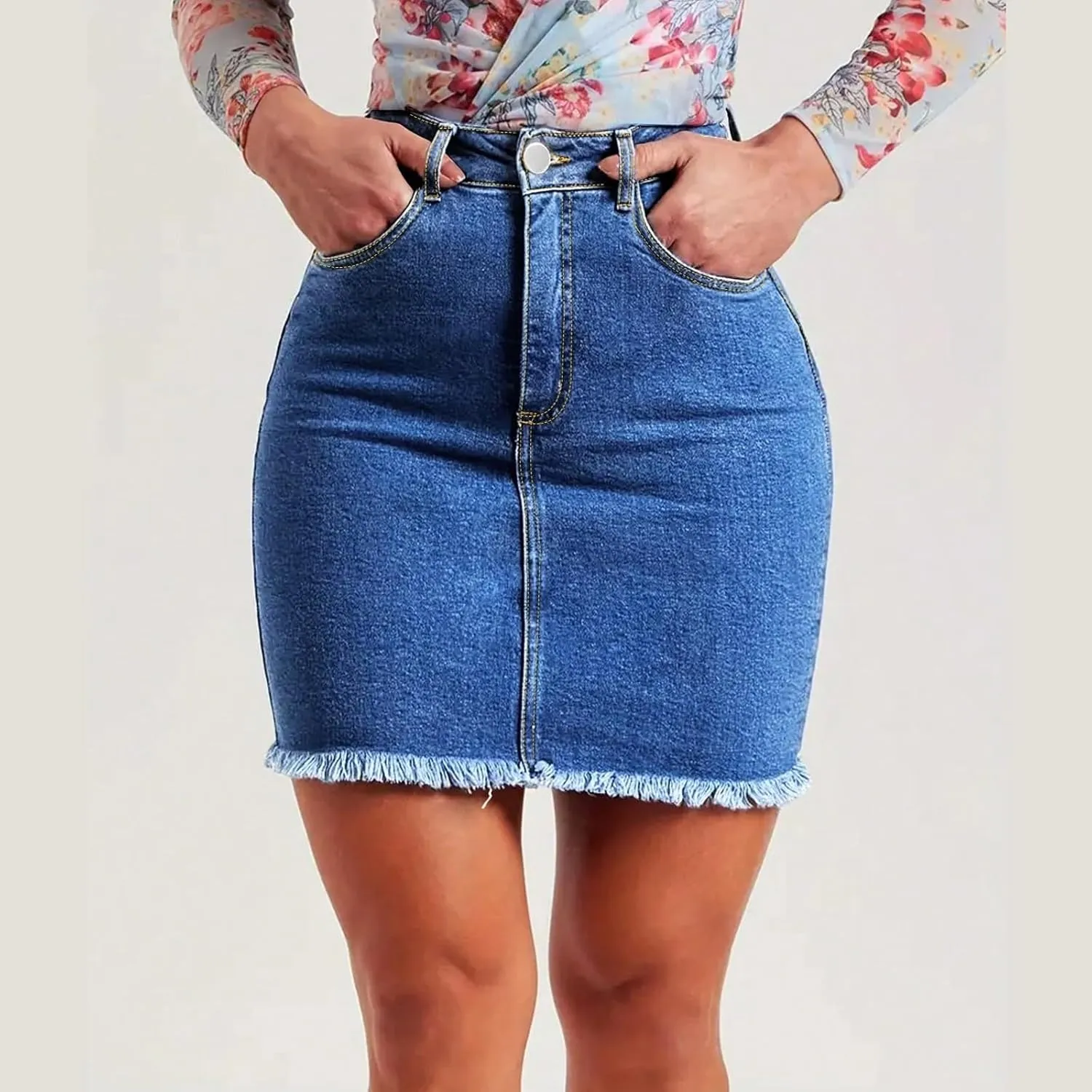 Denim Mini Skirt Women Y2k High Waisted Slim Fit Frayed Short Jean Skirts Cowgirl Country Concert Outfits with Pockets
