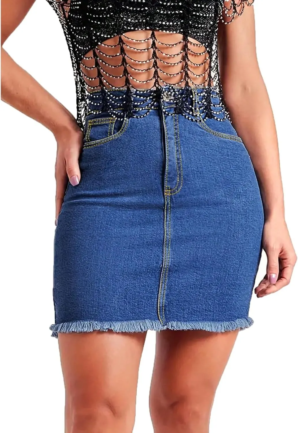 Denim Mini Skirt Women Y2k High Waisted Slim Fit Frayed Short Jean Skirts Cowgirl Country Concert Outfits with Pockets