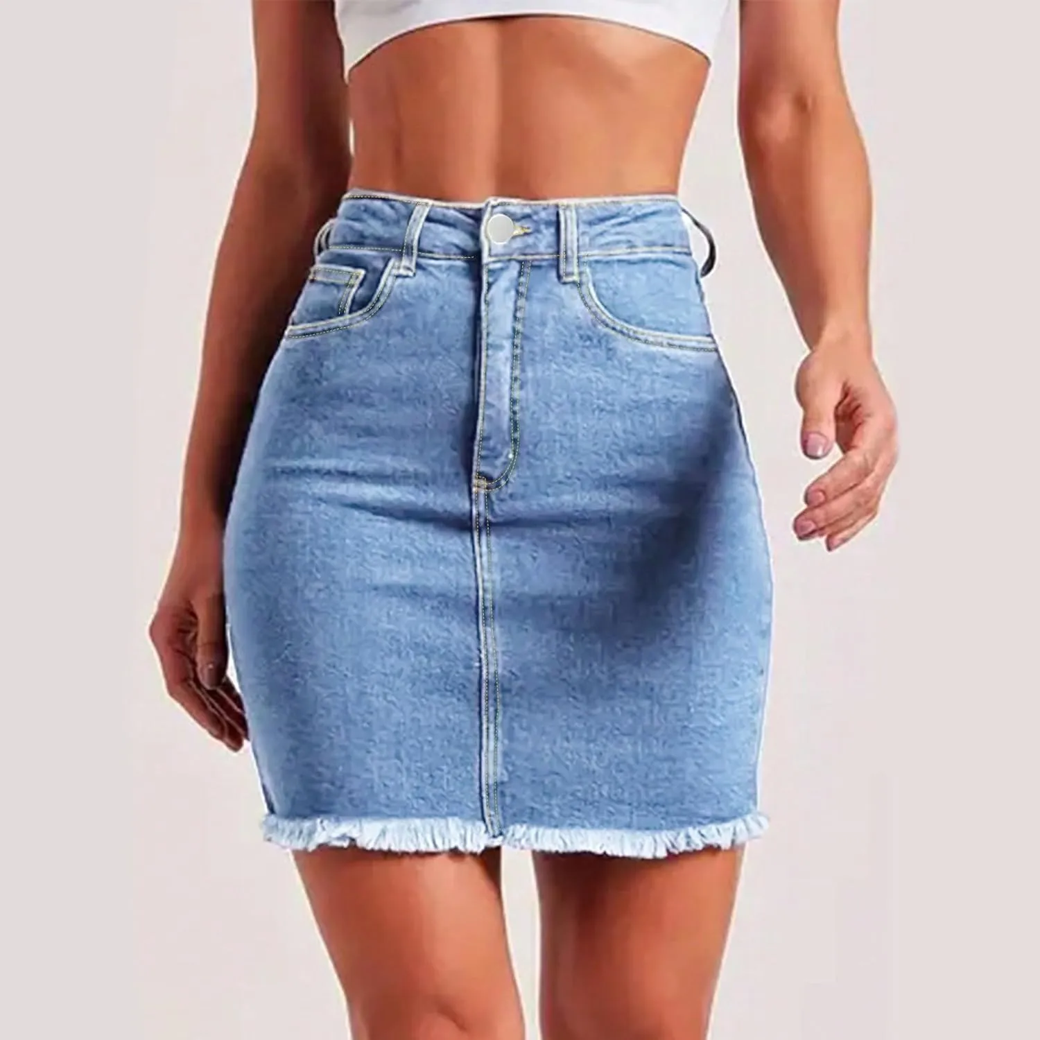 Denim Mini Skirt Women Y2k High Waisted Slim Fit Frayed Short Jean Skirts Cowgirl Country Concert Outfits with Pockets