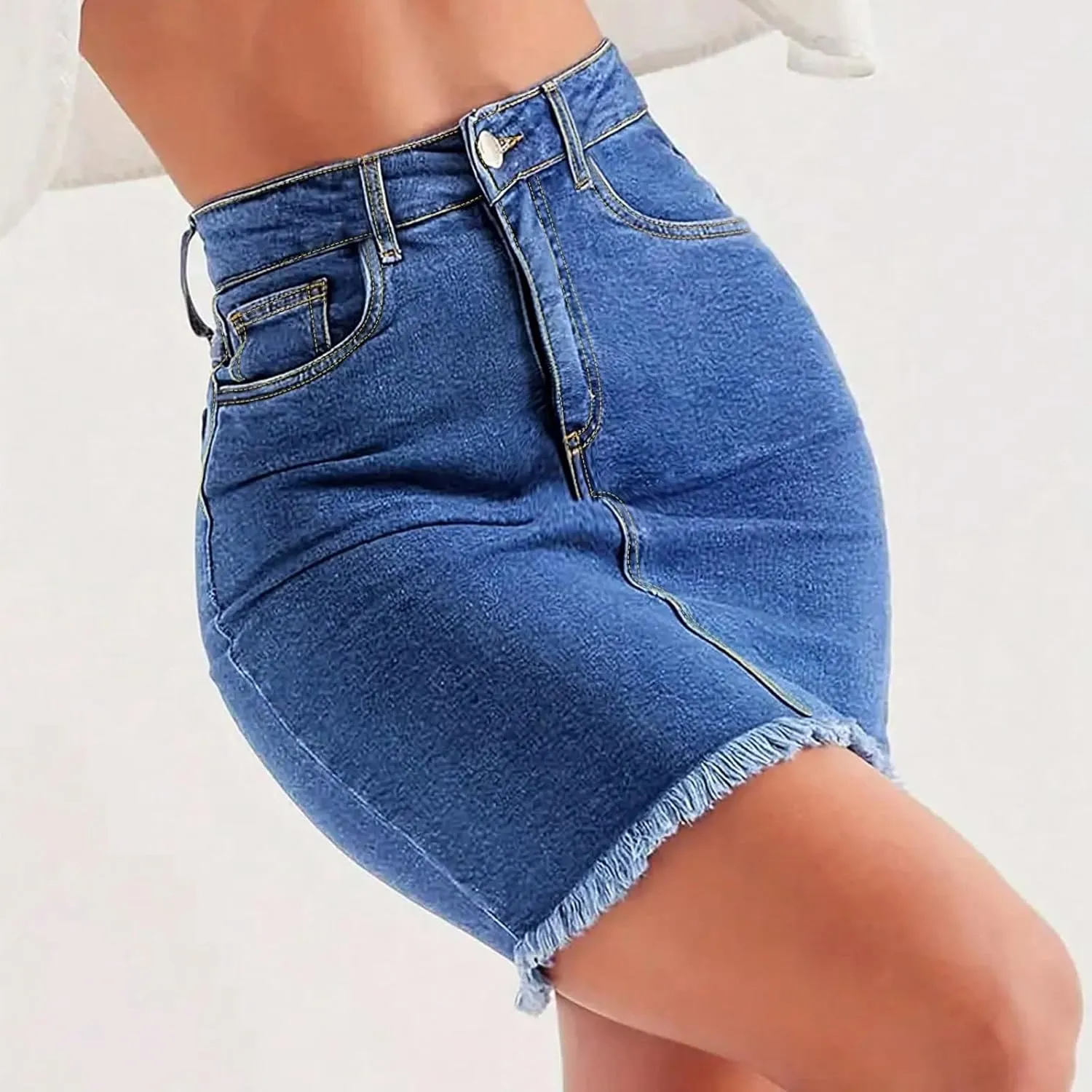 Denim Mini Skirt Women Y2k High Waisted Slim Fit Frayed Short Jean Skirts Cowgirl Country Concert Outfits with Pockets