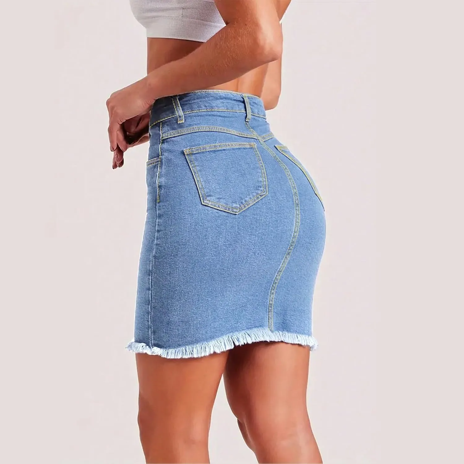 Denim Mini Skirt Women Y2k High Waisted Slim Fit Frayed Short Jean Skirts Cowgirl Country Concert Outfits with Pockets