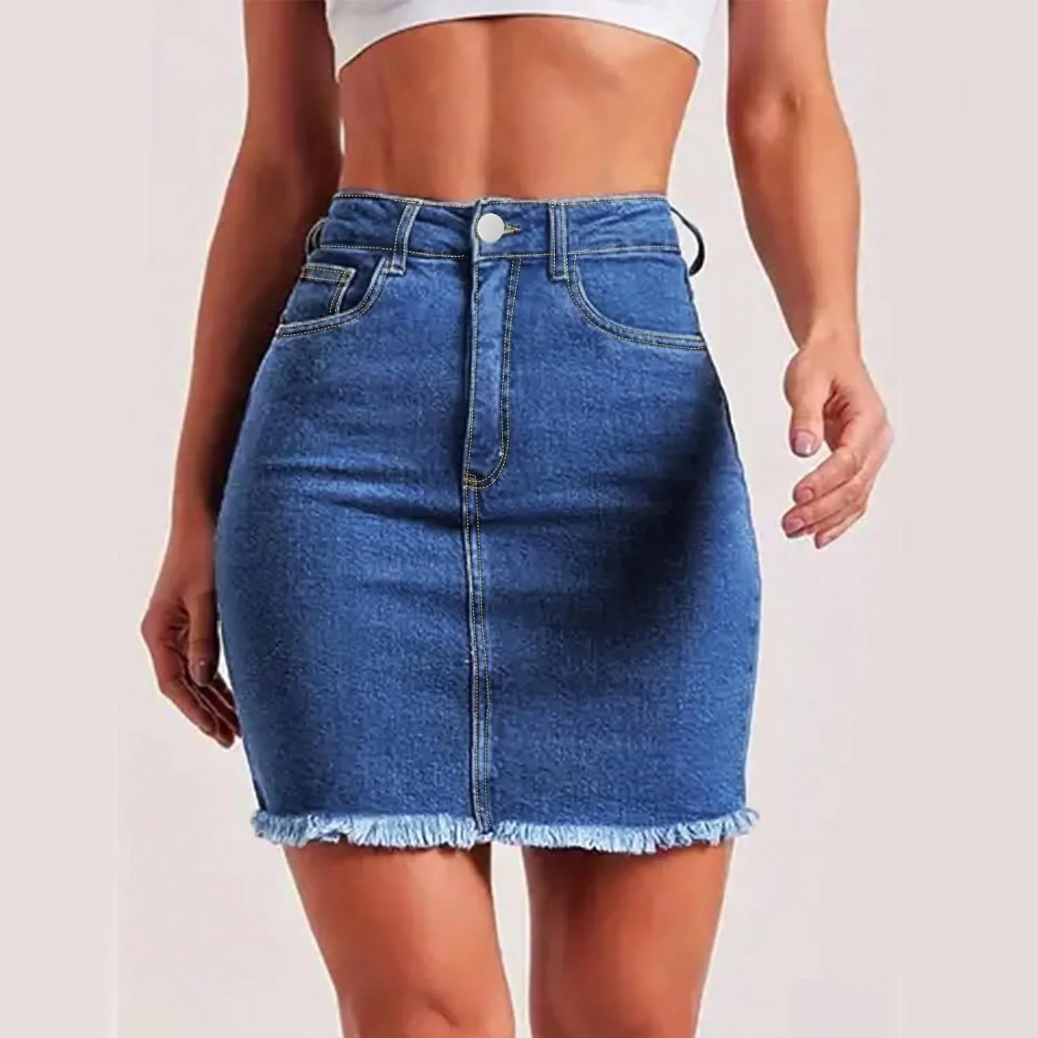 Denim Mini Skirt Women Y2k High Waisted Slim Fit Frayed Short Jean Skirts Cowgirl Country Concert Outfits with Pockets