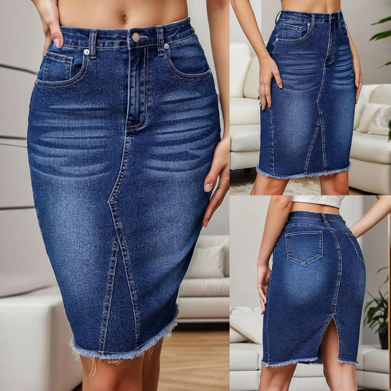 Denim Skirt Women Trendy Stretch High Waisted 2025 Summer Casual Ladies Skinny Bodycon Knee Length Jean Pencil Skirts